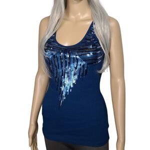 Express  Blue Sequence Tank Top